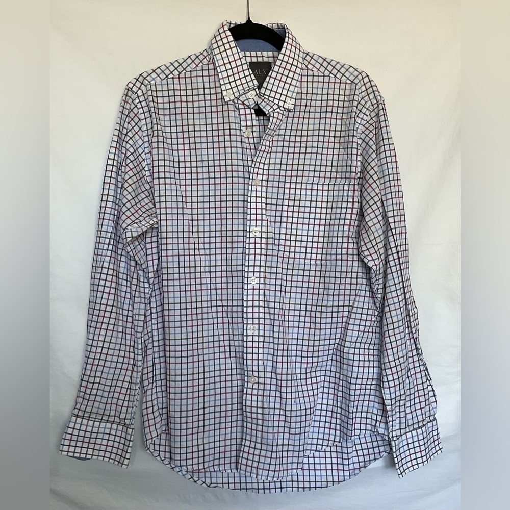 White and Blue Casual Button Down Shirt with Checkered Pattern